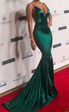 Green Open Back Sexy Prom Dress, Mermaid Satin Evening Celebrity Gown, HZ0307