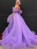 LTP0853,A-Line Luxurious Elegant Wedding Guest Prom Birthday Dress Off Shoulder Short Sleeve Asymmetrical Tulle with HZ0307