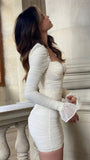 Ivory Sweetheart Mini Homecoming Dress Long Sleeves Party HZ0307