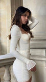 Ivory Sweetheart Mini Homecoming Dress Long Sleeves Party HZ0307