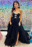 Light Blue Sweetheart Bowknot Party Dress, Ruffle Tulle Evening Dress, HZ0307