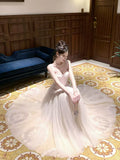 Light Pink A-line Prom Dresses Tulle Evening Party HZ0307