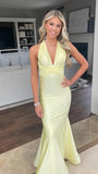 Yellow Bodycon Long Prom Dresses Cross Back Evening Party HZ0307