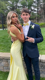 Yellow Bodycon Long Prom Dresses Cross Back Evening Party HZ0307