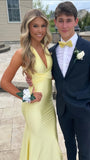 Yellow Bodycon Long Prom Dresses Cross Back Evening Party HZ0307