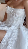 Luxury White Floral Wedding Dresses Strapless Beaded Bridal Dress Split Wedding HZ0307