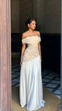 Off The Shoulder Champagne White Chiffon Party Dress, HZ0307