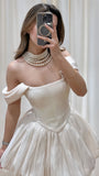 Off The Shoulder Ivory Short Homecoming Dresses, A-line Simple Wedding Receiption HZ0307