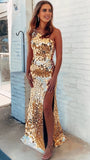 One Shoulder Mirror Glass Party Dress, Mermaid Sleeveless Prom HZ0307