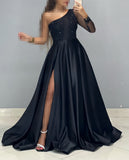 One Sleeve Beaded A-Line Prom Dress, Women Party Dress, HZ0307