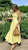 Pastel Yellow Sleeveless Prom Formal Gown Evening Party Dress, HZ0307