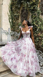 Pink A-Line Chiffon Floral Evening Party Dress, Senior Prom HZ0307