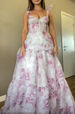 Pink A-Line Chiffon Floral Evening Party Dress, Senior Prom HZ0307