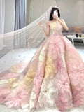 Princess Floral Ball Gown, Strapless A-line Evening Prom Dress, HZ0307