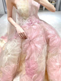 Princess Floral Ball Gown, Strapless A-line Evening Prom Dress, HZ0307