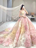 Princess Floral Ball Gown, Strapless A-line Evening Prom Dress, HZ0307