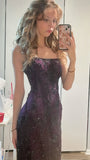 Purple Sheath Lace Prom Dresses Long Slim Evening Party HZ0307