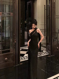 Sexy A Line One Shoulder Black Floor Length Prom Dresses Birthday Dress, HZ0307