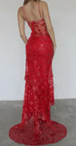 Sexy Red Lace Mermaid Long Prom Dresses Spaghetti Straps Evening Formal HZ0307