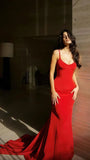 Sexy Red Mermaid Satin Prom Dresses, Long Party Dress For HZ0307