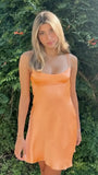 Simple Homecoming Dresses Orange Satin Mini School Semi Hoco Dress Short Formal Graduation HZ0307