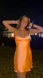 Simple Homecoming Dresses Orange Satin Mini School Semi Hoco Dress Short Formal Graduation HZ0307