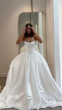 Simple White A-Line Wedding Dresses, Strapless Bridal HZ0307