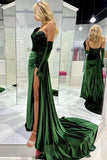Soft Velvet Dark Green Sweetheart Party Dress, Senior Prom Dress Long, HZ0307