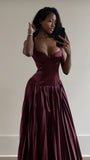 Spaghetti Straps A-line Maroon Party HZ0307
