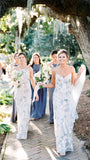 Spaghetti Straps Bridesmaid Dress, Floral Sheath Bridesmaid Dresses, HZ0307
