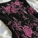 Spaghetti Straps Floral Black Prom Dresses Sequined Evening Party HZ0307
