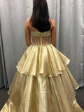 Strapless A-Line Organza Ruffle Prom Dress, Sleeveless Bowknot Evening Gown, HZ0307