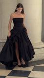 Strapless Black Pleated A-Line Prom Dress With Side HZ0307