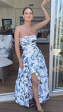 Strapless Floral Prom Dress, Sleeveless Party Gown, HZ0307