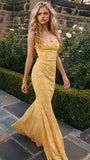 Strapless Yellow Lace Mermaid Long Prom HZ0307