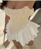 Sweet Off White Pearl Lace Short Party Dresses Mini Homecoming HZ0307