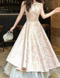 Sweet Pink Floral Print Birthday Party Dresses Beaded Senior Prom HZ0307