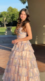 Sweetheart Floral Ruffle Prom Dress, Sleeveless A-Line Party Dress, Sweet 16 HZ0307