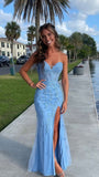 Sweetheart Lilac/Blue Appliques Mermaid Prom Dresses, HZ0307