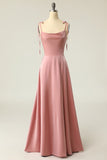 Tie Shoulder Blush A-line Long Prom HZ0307