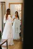 Vintage White Lace Wedding Gown, Ruffle Bridal HZ0307