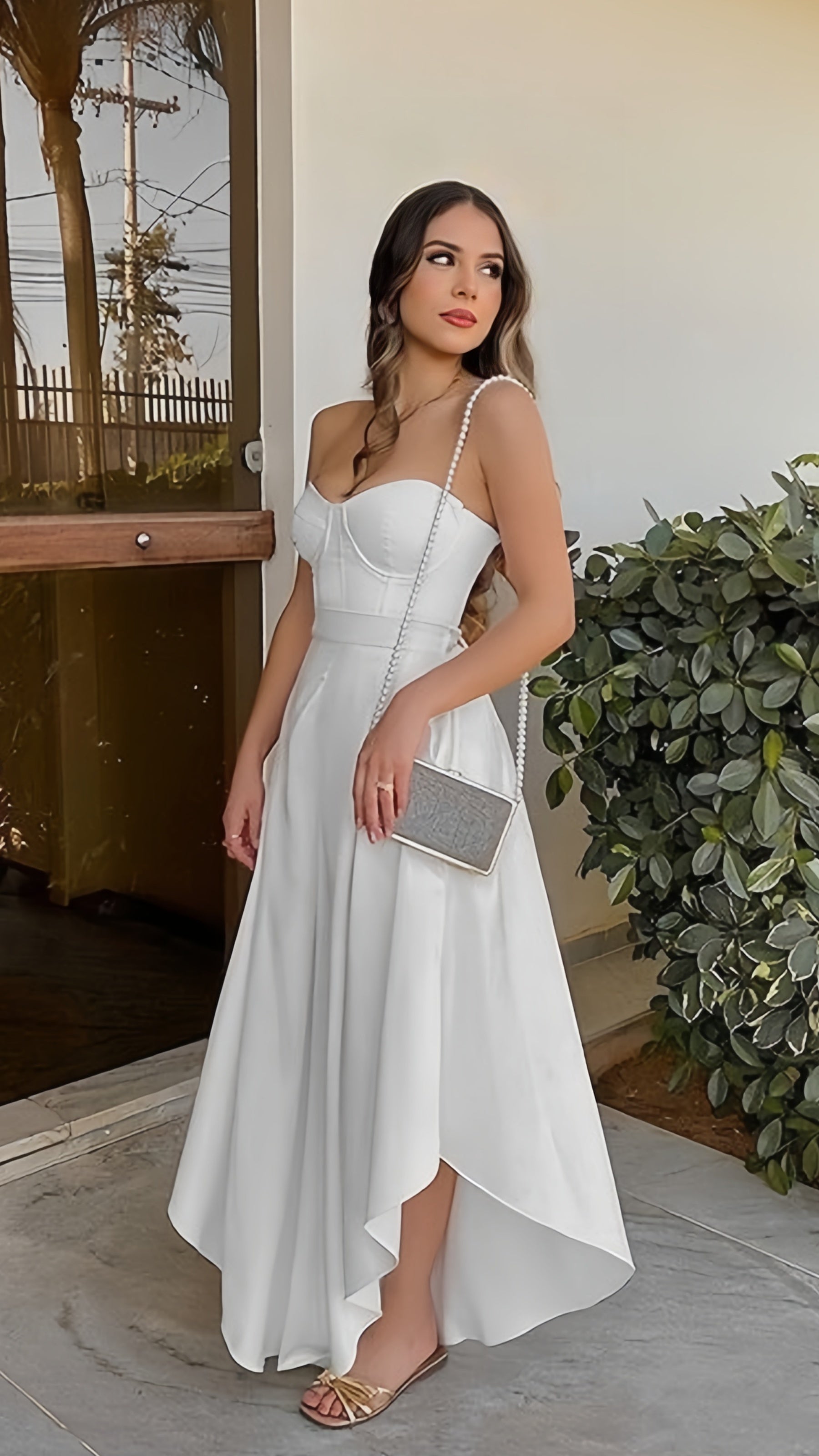 White Sweetheart Chiffon Evening Prom Dresses, Party Celebrity Dress, HZ0307