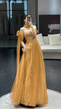 Yellow Lace Prom Dresses Full Length Beaded Evening Party HZ0307