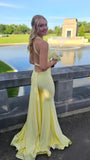 Yellow V-Neck Mermaid Prom Dresses Long Evening Party Dress With Cross HZ0307