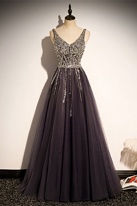 Classic A-line Brown and Silver Sequins Formal HZ0307