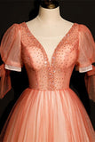 Short Sleeves Red Long Formal HZ0307