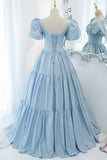 Light Blue A-line Long Formal Dress with Short HZ0307