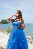 Blue Flare Straps Corset Tea Length HZ0307
