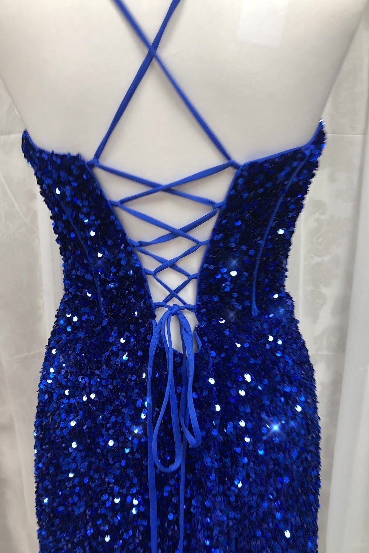Royal Blue Sequin Straps Mermaid Long Prom HZ0307