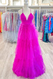 V Neck Fuchsia Tulle A-line Party HZ0307